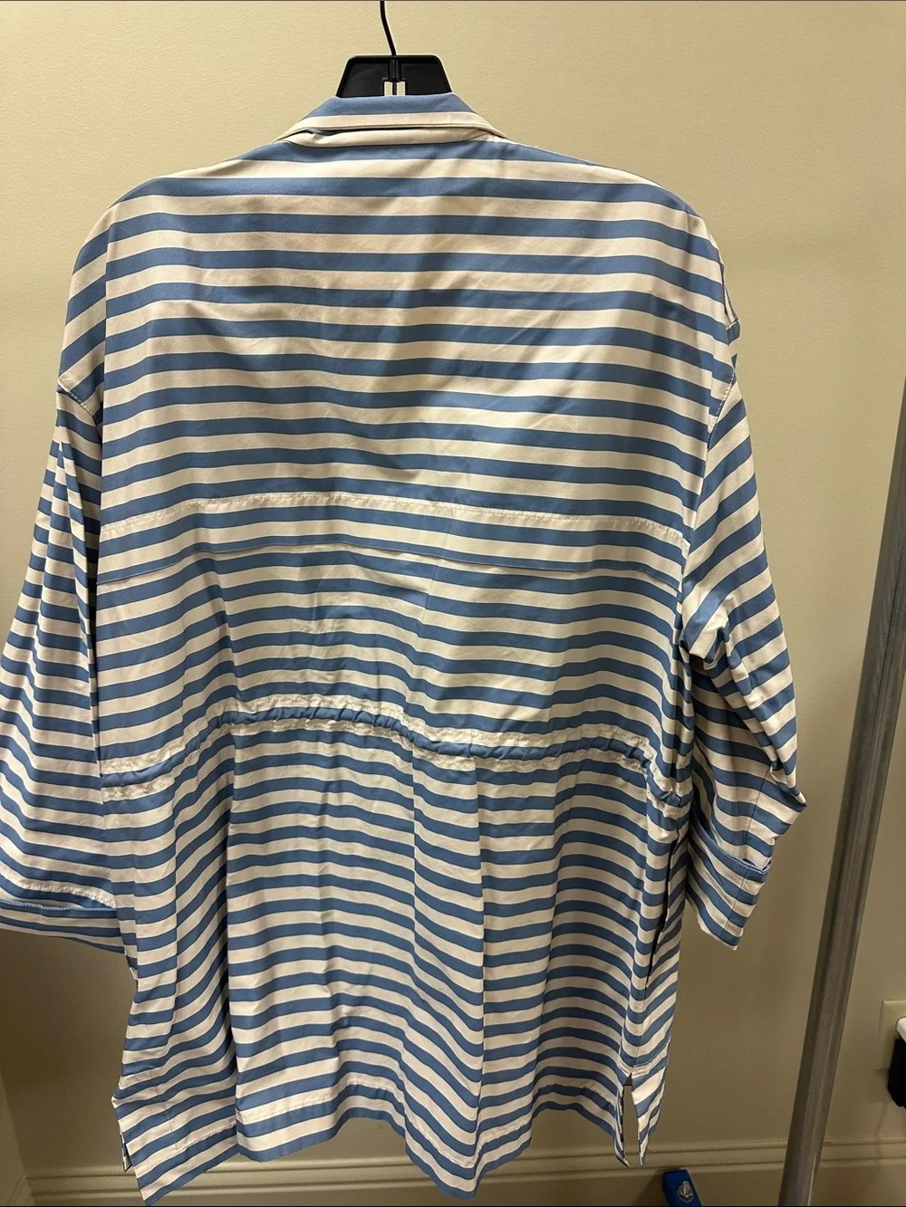 Lafayette 148 New York Light Blue and White Striped Drawstring Jacket